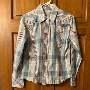 Western Plaid Shirt Snap Button Embroidered Cowgirl-Chic Festival Cottage-core